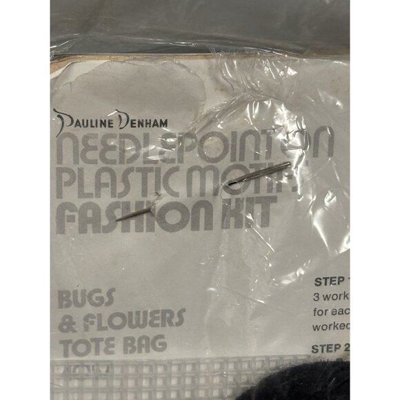 RARE 1970s Vintage Pauline Denham Needlepoint Kit Bugs & Flowers Tote Kit - Picture 10 of 13